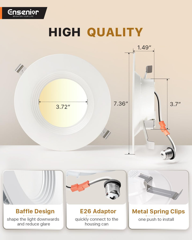 5/6 Inch LED Recessed Can Lights, 5CCT, 9W, 1000LM, 4 Pack