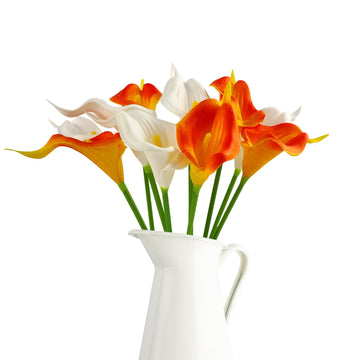 30 Pcs Calla Lily Artificial Flowers Fake Spring Flowers Faux Calla Lily Bouquet for Decoration, White Orange