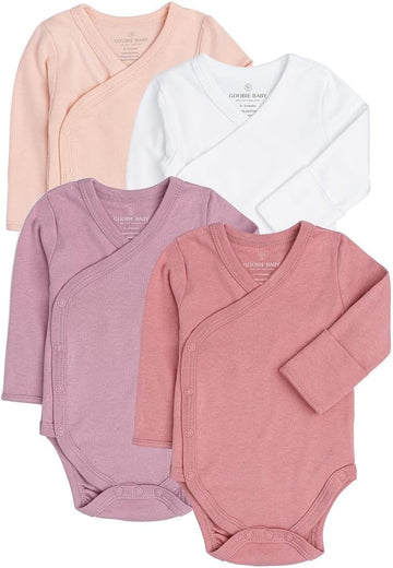 Side Snap Kimono Bodysuit Set, Mitten Cuffs, 100% Cotton, Boy Girl, 4 Pack