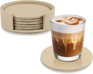 Leather Coasters with Holder, Tabletop Protection, Coffee Table & Bar Decoration, Modern-Style Drink - Set of 6