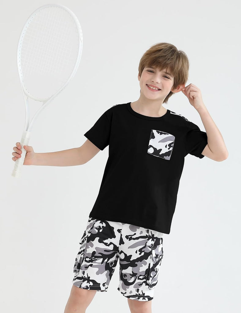 Boys Summer Outfit Set 2 Piece T Shirt and Camo Shorts Casual Clothes for Little Big Boys