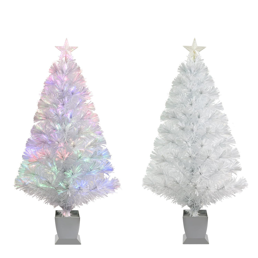 3ft White Fiber Optic Christmas Tree, Pre-Lit Artificial Mini Christmas Tree