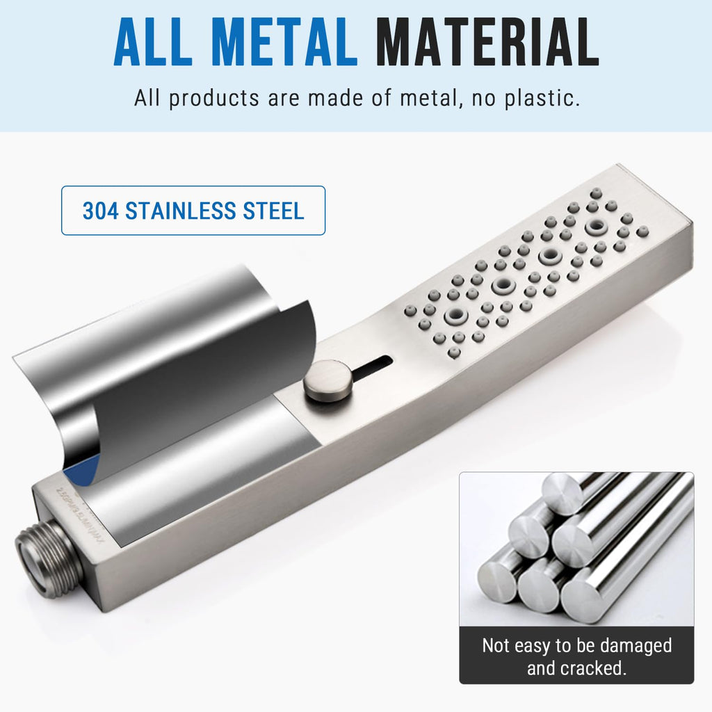All Metal Square 3 Function Handheld Shower Head(Brushed Nickel)