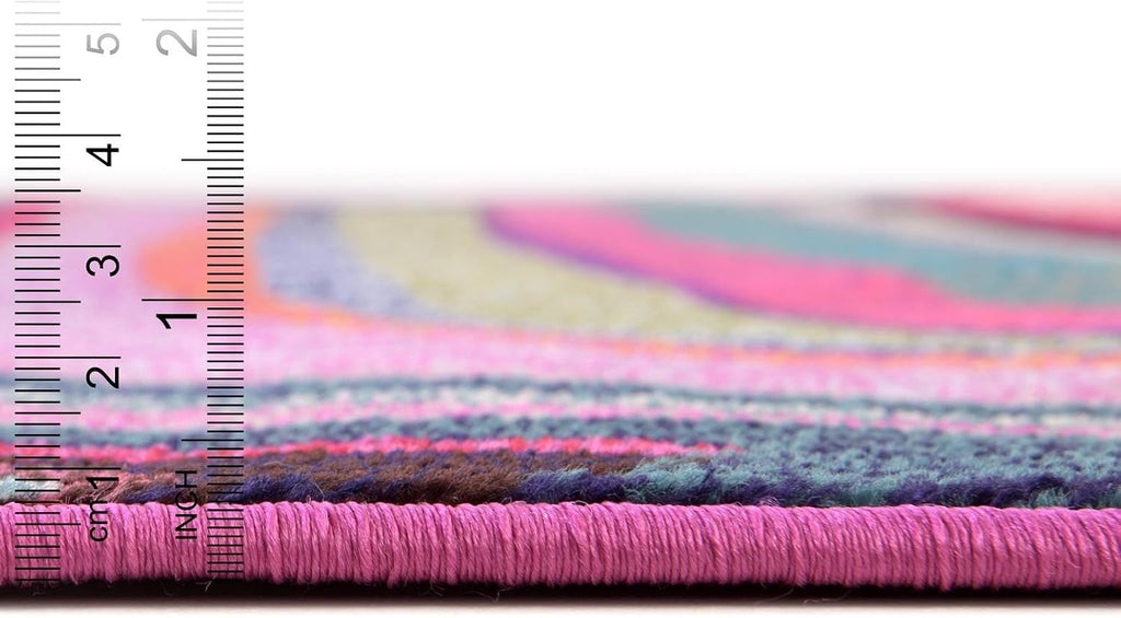 Theia Rug - 7 Ft Runner Multi Washable Runner Rug - Vibrant Modern Stripes s and Playrooms