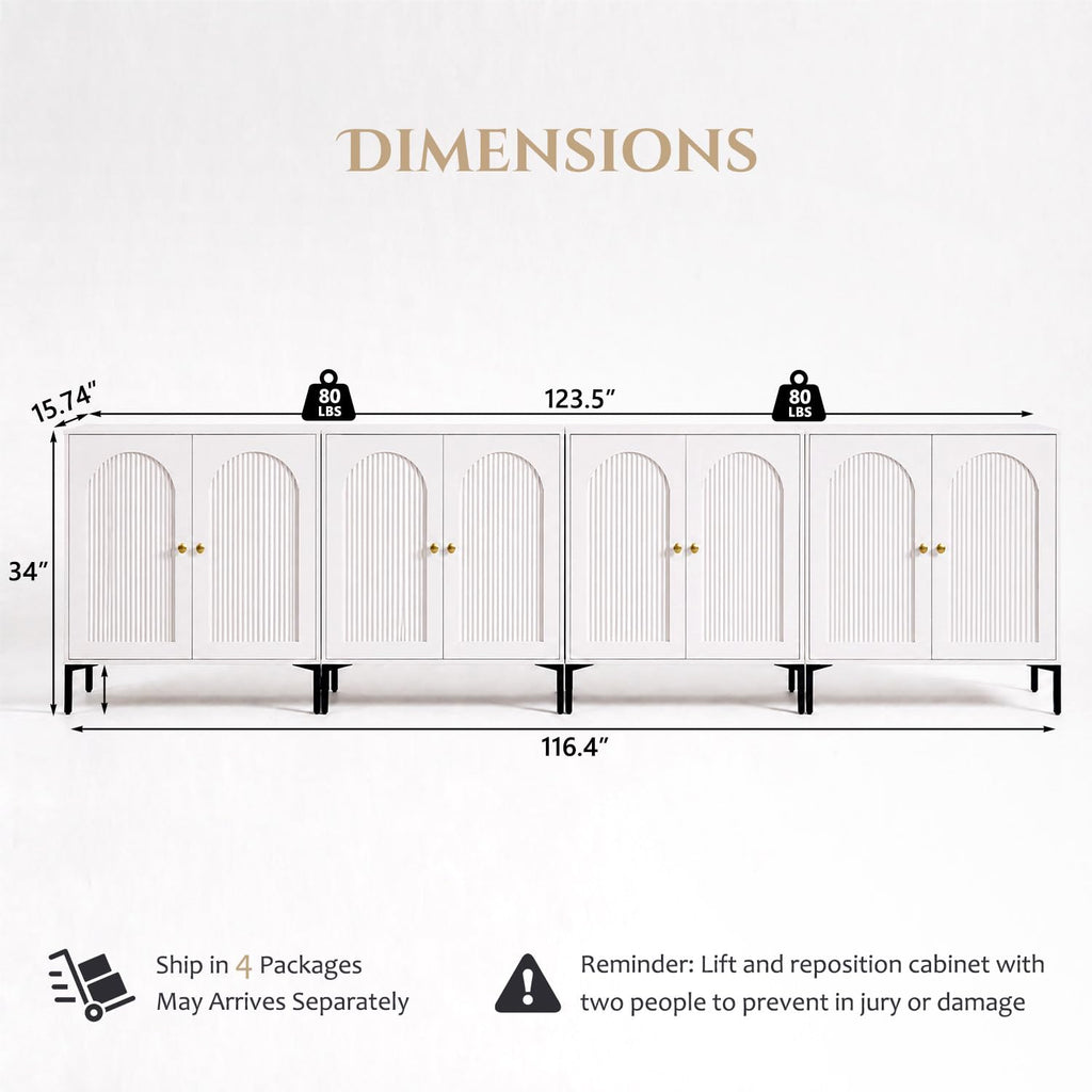 123.5" W Mid Century Modern TV Stands, White