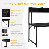 Black Computer Desk with Hutch & Drawers - Office Desk with 3 Storage Drawers and Power Outlets