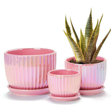 Ceramic Plant Pots 4+5.5+6.7 Inch Indoor Planters with Drainage & Saucers