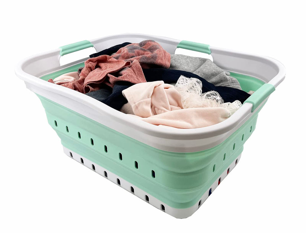 42L (11 gallon) Collapsible Plastic Laundry Basket - Foldable Pop Up Storage Container/Organizer - Portable Washing