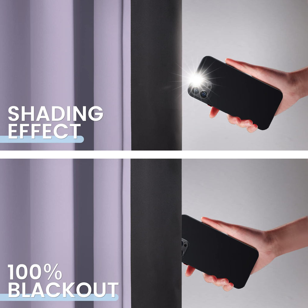 Lilac 100% Blackout Curtains Room Darkening Living Room 63 Inch
