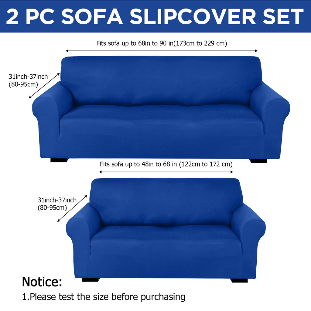 2 Pcs Couch and Loveseat Sofa Covers, Blue, Milk Silk
