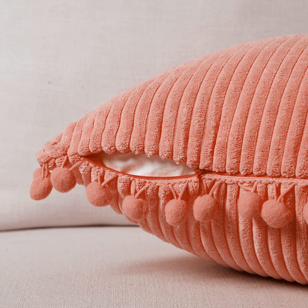 Coral 26x26 Pillow Covers Set of 2, Euro Pillow Covers with Pom-poms, Big Throw Pillow Covers for Couch Bedroom 66x66