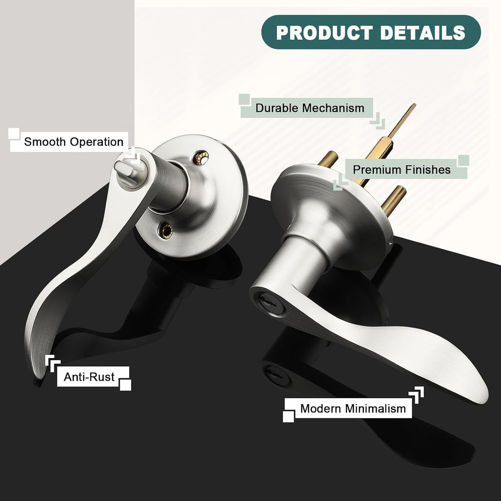 Entry Door Handles with Lock and Same Keys, Brushed Nickel Keyed Aliked Entry Door Lock Sets Doors - Door Lever