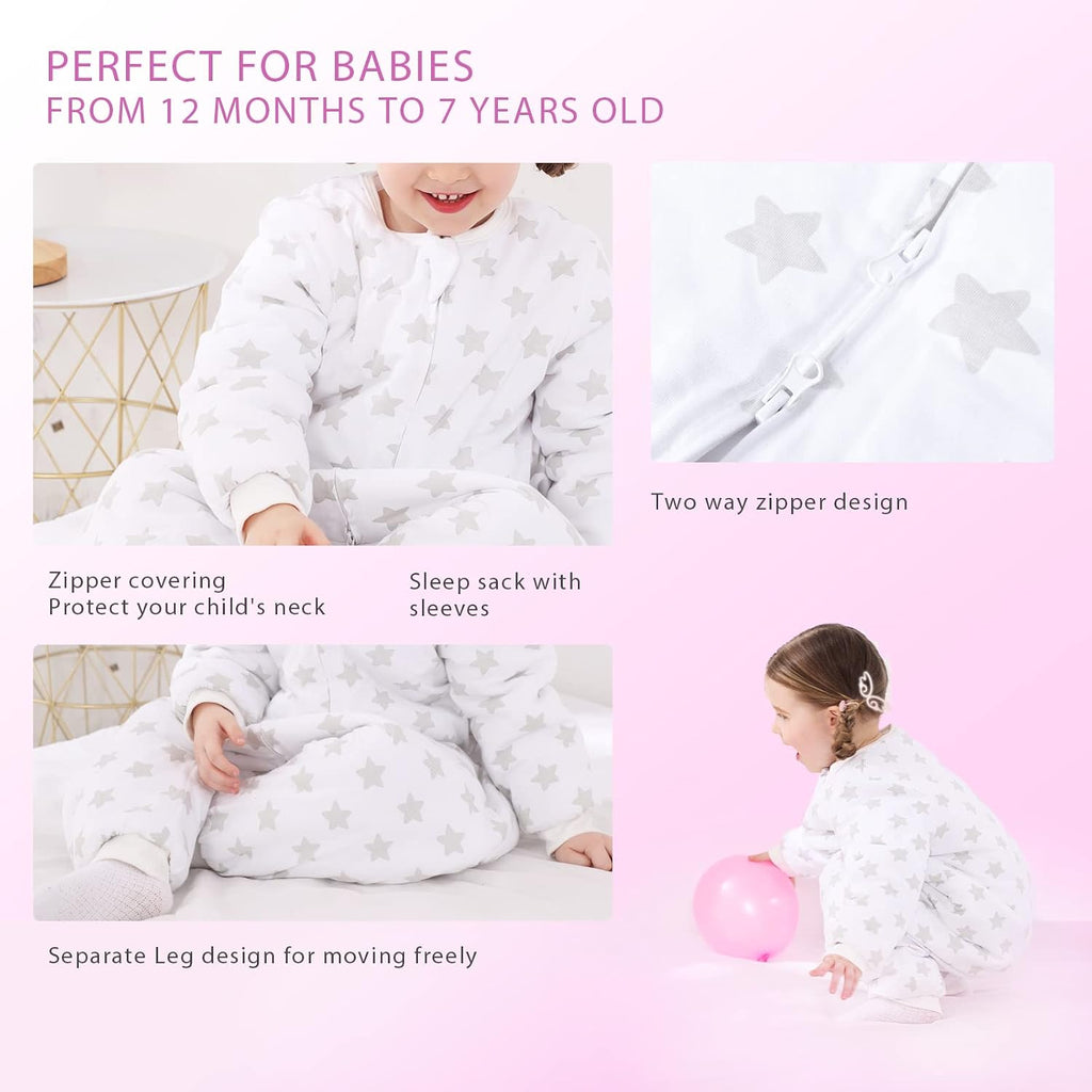 Toddler Sleep Sack with Legs, 2.5 TOG Winter Wearable Blanket, Cozy Cotton Walker Sleep Sack for Boys & Girls
