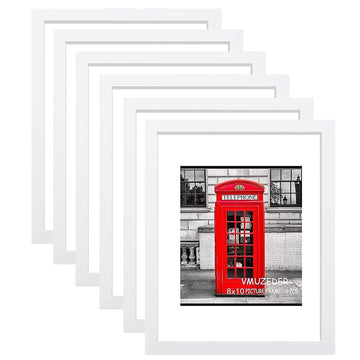 8x10 Picture Frame Rustic White Wood Set of 6, Display Pictures 5x7 with Mat or 8x10 Without Mat, Multi Photo Frames