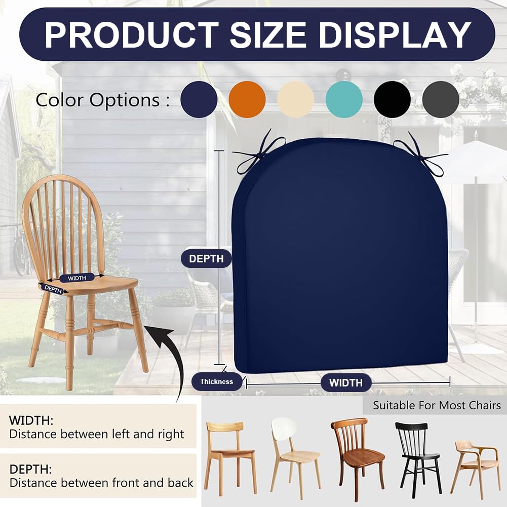 Outdoor Chair Cushion, Round Corner, 18.5 x 16 x 2 Inch, Waterproof Patio Seat Cushion with Ties & Removable Cover — Sold Individually