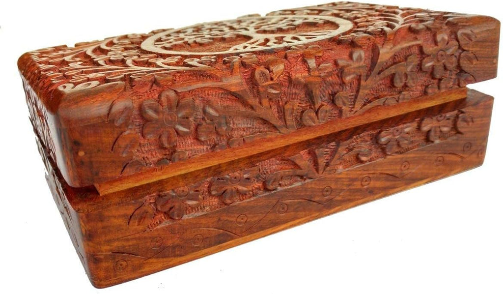 Hand Carved Wooden Keepsake Box, Tree of Life Jewelry Box for Women