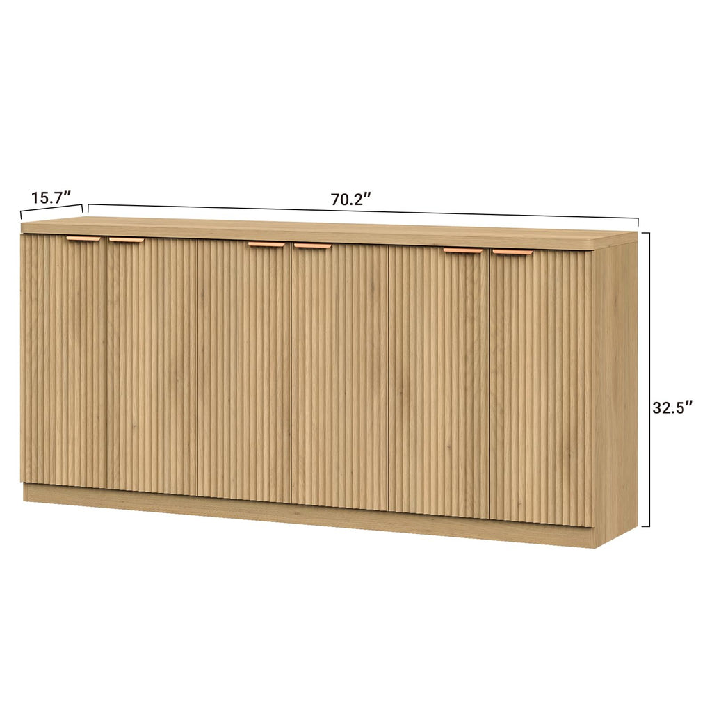 70" Large Buffet Sideboard Cabinet, Fluted Cabinet 6 Doors, Buffet Table Coffee Bar Wine Bar Storage Cabinet
