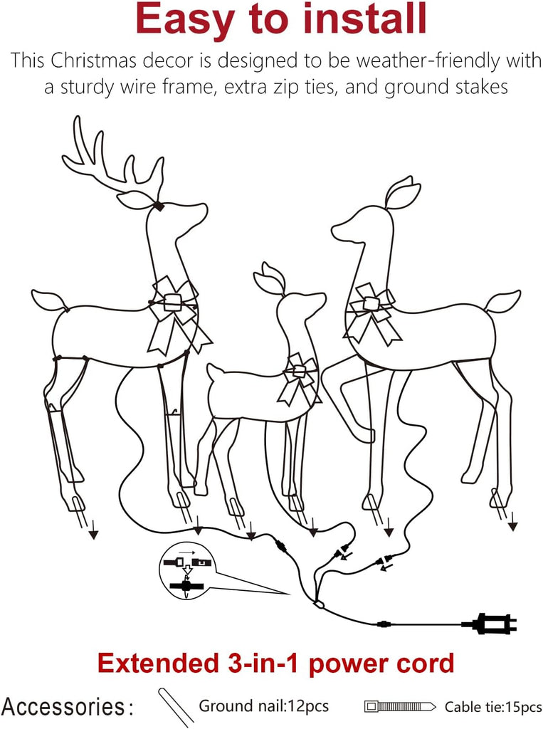 5FT White Christmas Deer Family Set, 160 LEDs