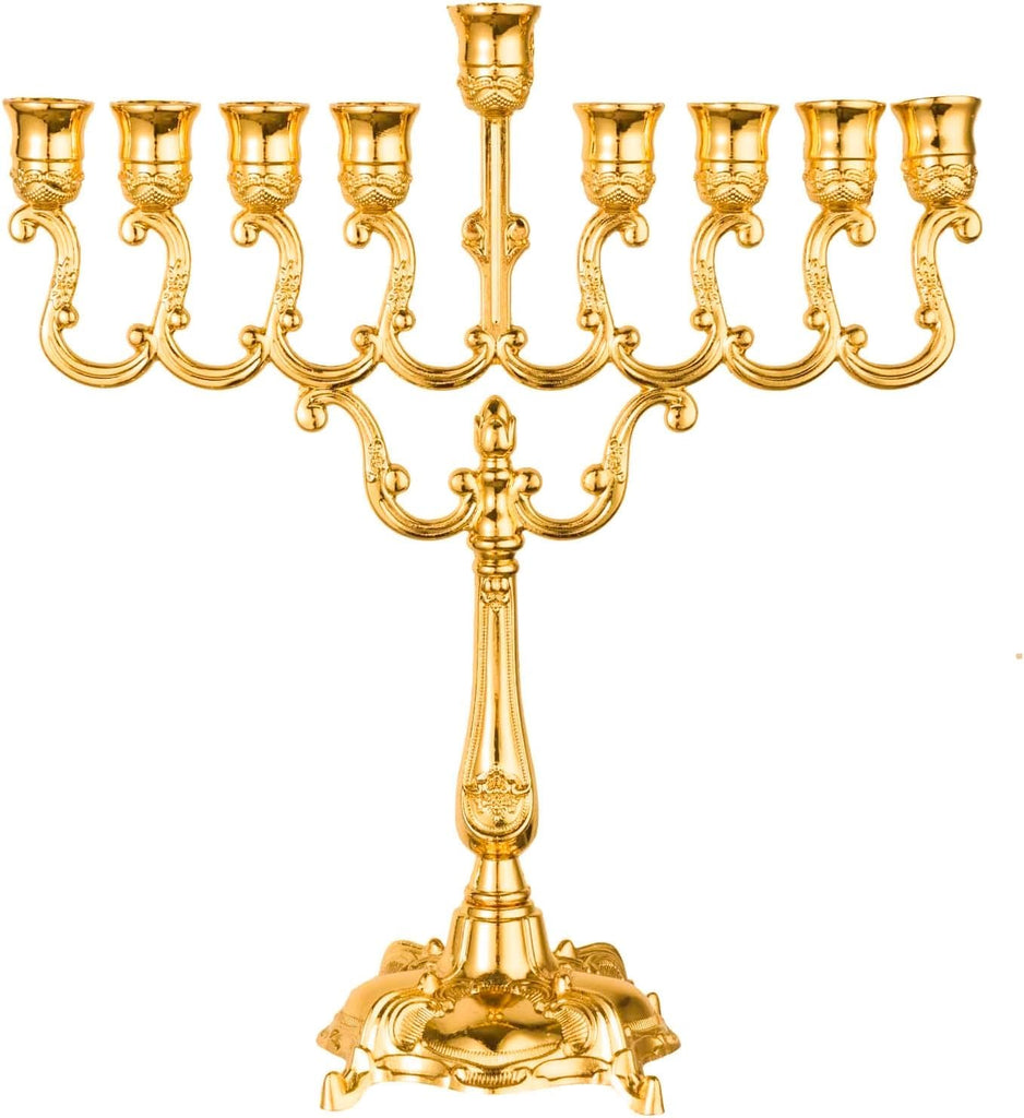 ‌9 Branch Gold Hanukkah Candle Holder Jewish Menorahs