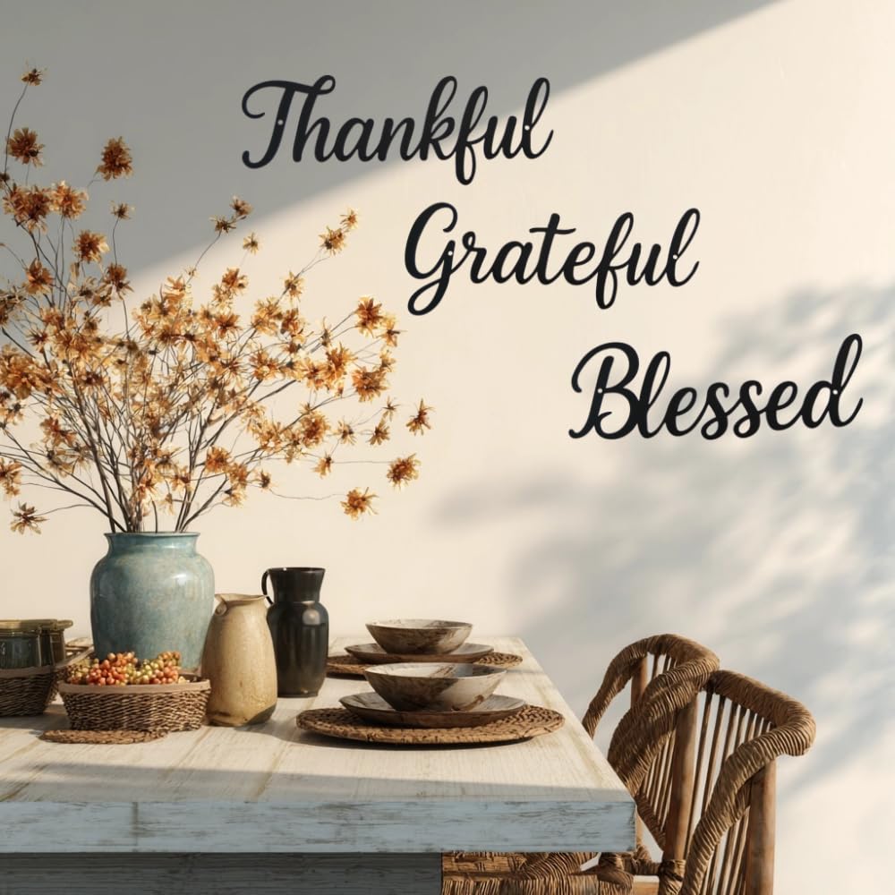Thankful Grateful Blessed Wall Decor, Christian Wall Art 3Pcs