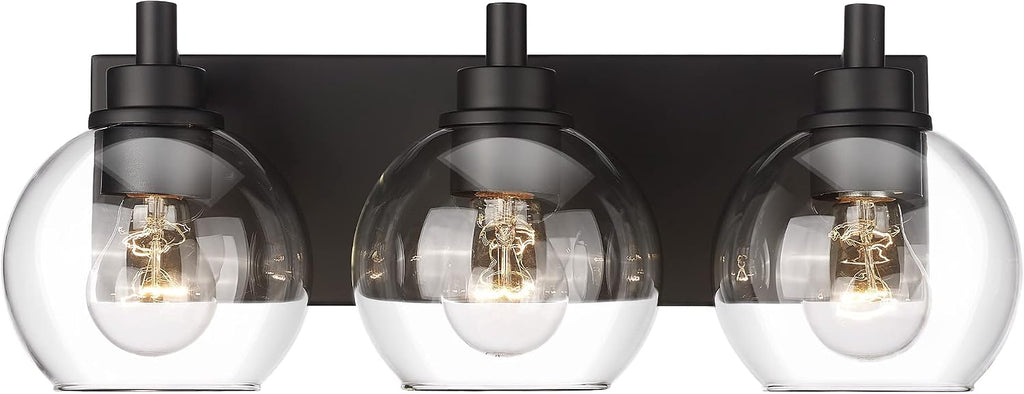 Bathroom Light Fixtures, 3-Light Matte Black Vanity Light, Modern Wall Sconces with Clear Glass Globe Shade, Bathroom