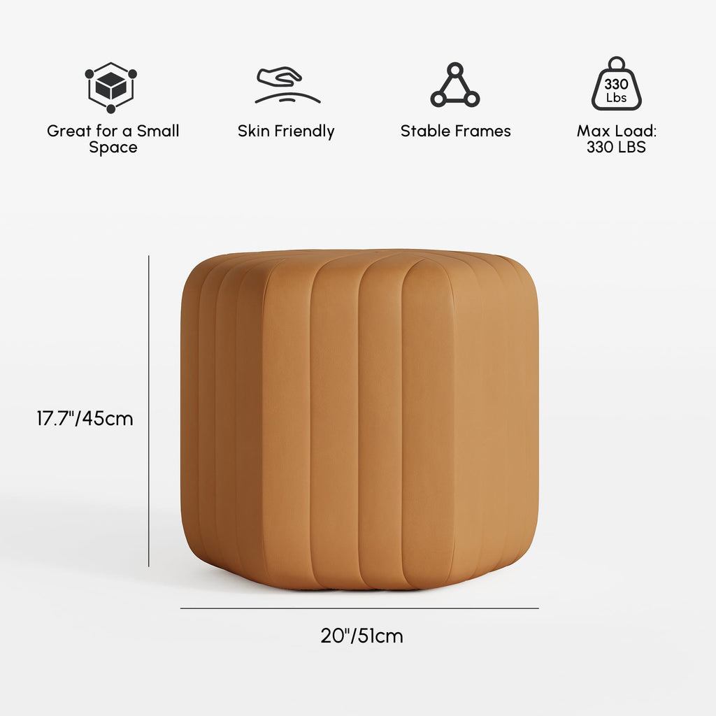 18.5" Hexagonal Pouf Ottoman Upholstered, Velvet, Brown