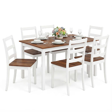 7-Piece Dining Table Set for 6, Rectangular 60-inches Kitchen Table and 6 Dining Chairs with Rubber Wood Legs