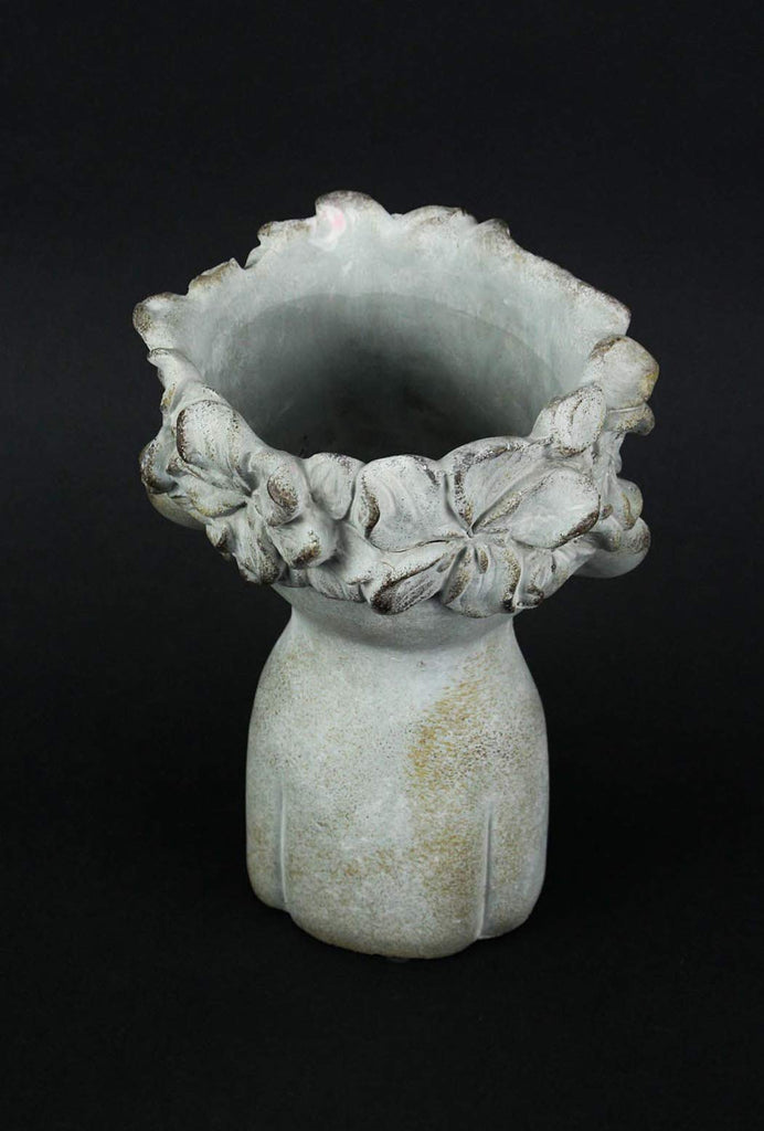 Face Planter, 10 Inch Puckered Cement Head with Dogwood Bloom