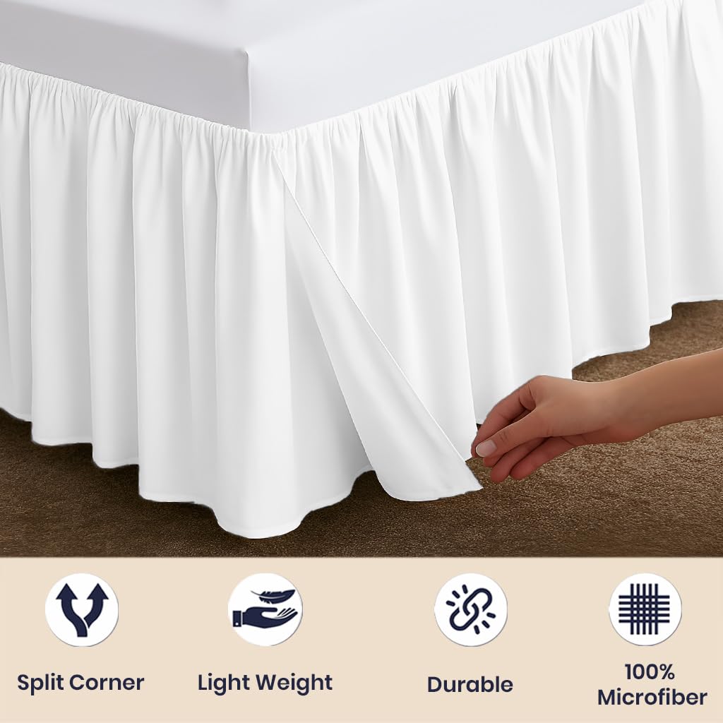 17 Inch Drop Ruffled Bed Skirt Full Size - Classic Gathered Styling, Platform Style Dust Ruffle with Secure Fit