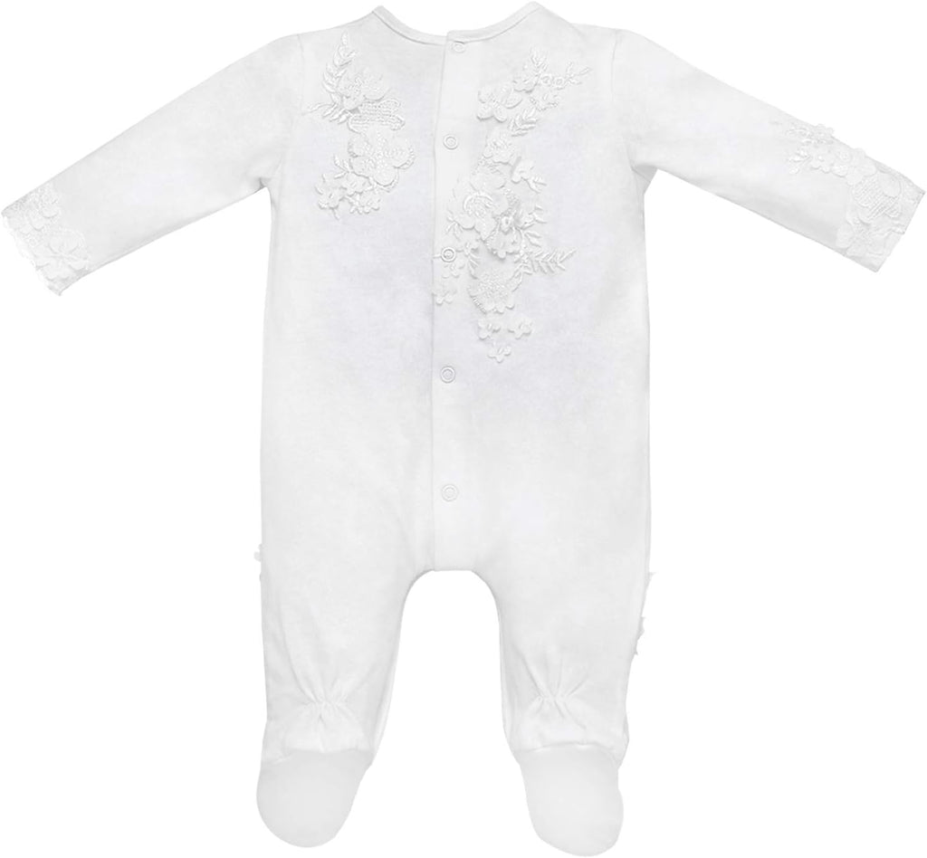 Newborn Baby Girls Embroidery Romper Baptism Bodysuit