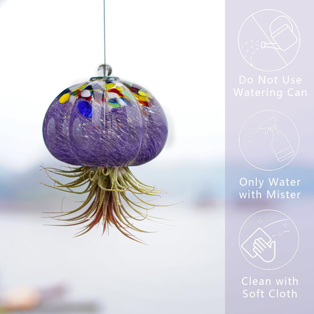 Hand Blown Glass Jellyfish Air Planter Hanging Garden Decor