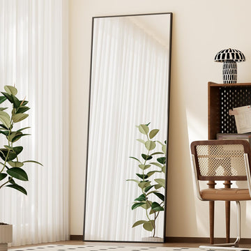 Full Length Mirror with Stand, 56"x21" Floor Mirror with Aluminum Alloy Thin Frame, ShatterVue Tempered Full Body