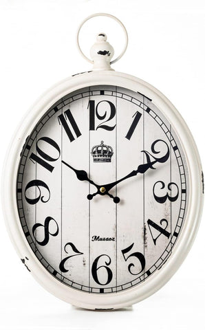 Oval Wall Clock Metal 16 inch Large Battery Operated Retro Wall Clock Old-Fashioned Antique Design Rustic Vintage