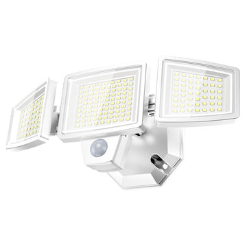 LED Security Lights Motion Sensor Outdoor Lights, 6500K Daylight, IP65 Waterproof, Dusk to Dawn, 3-Head Motion