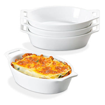 Oval Ceramic Au Gratin Baking Dishes with Handles, 20 oz, Set of 4