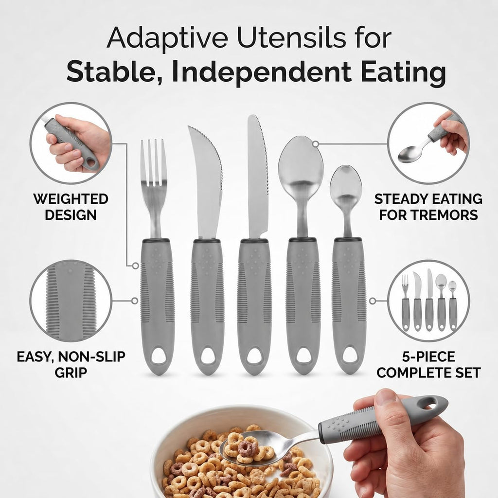 Adaptive Utensils for Hand Tremors, Arthritis and Parkinsons, Weighted Knives Fork and Spoons Stainless Steel