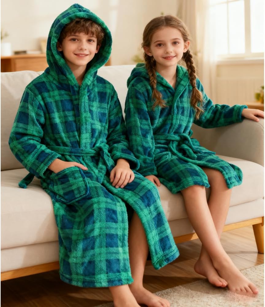 Boys Fleece Robe Toddler Hooded Plush Soft Bathrobe for Kids Sleepwear
