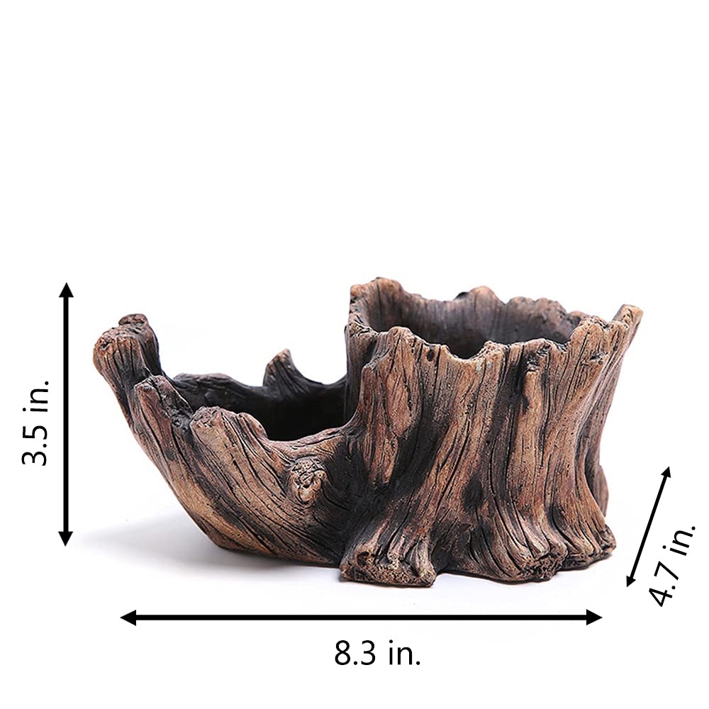 Cement Driftwood Planter Pots Imitation Stump Log Concrete Flower Succulent Pot/Container (8.3" L x 4.7" W x 3.5"