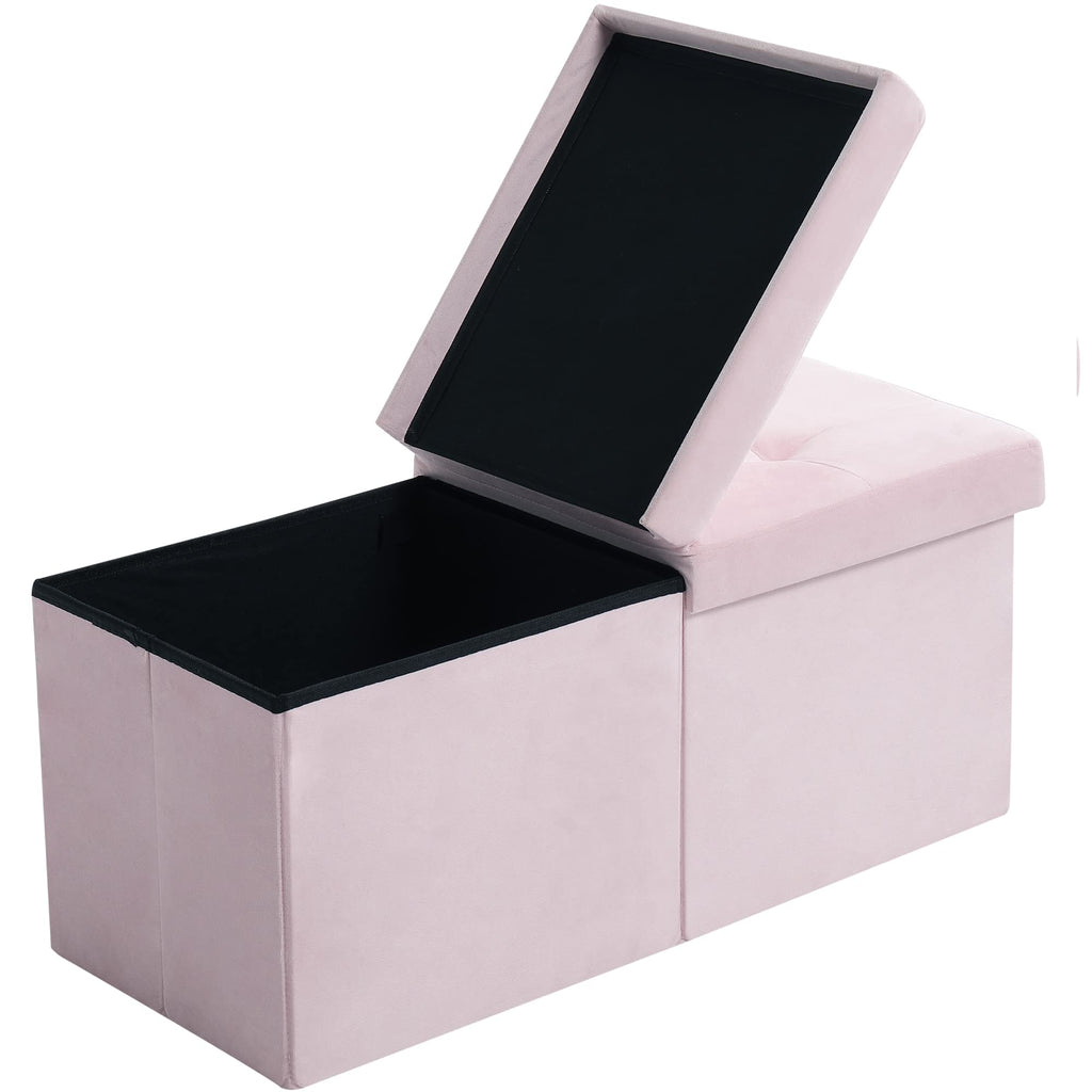 Storage Ottoman Bench Foldable Footrest Foot Stool, 30" Velvet Pink