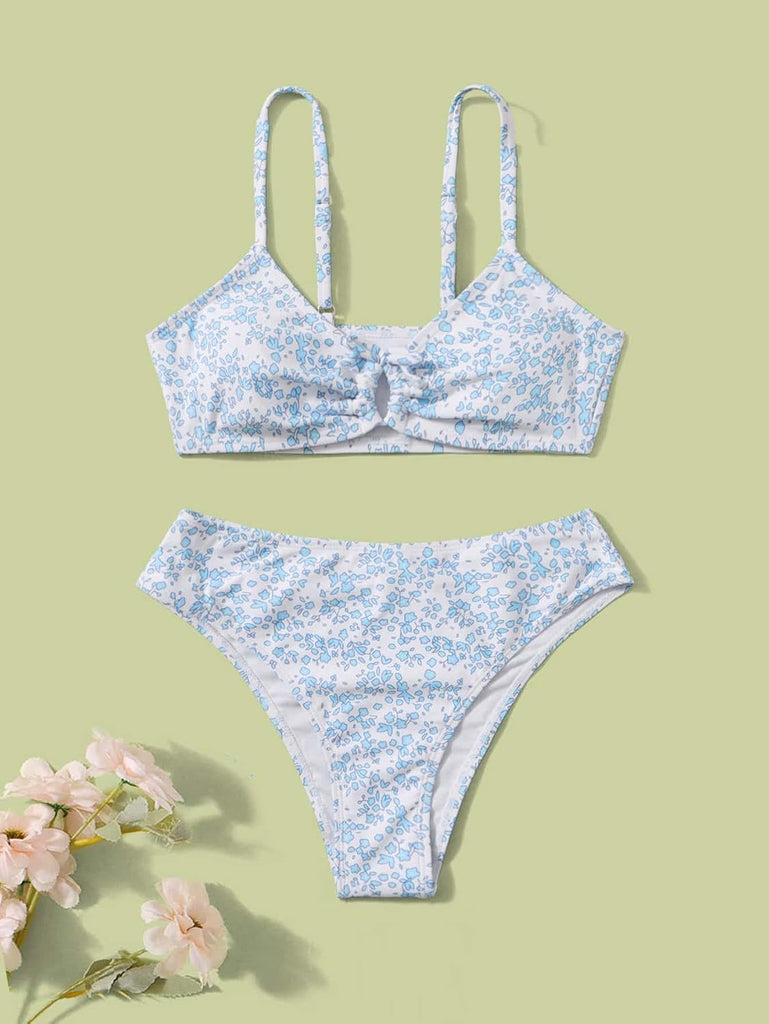 Girls' 2 Piece Ditsy Floral Print Triangle Bikini Swimsuit