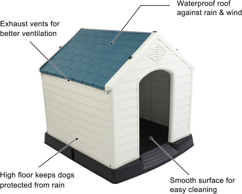 Plastic Dog House, 33" Pet Dog Kennel with Door Water Resistant for Small Medium Sized Dogs, Indoor & Outdoor Use
