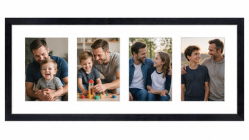 4x6 Picture Frame Collage 4 Opening, 8x20 Frame Matted to Four 4x6 Photos with Mat for Wall Display, Black