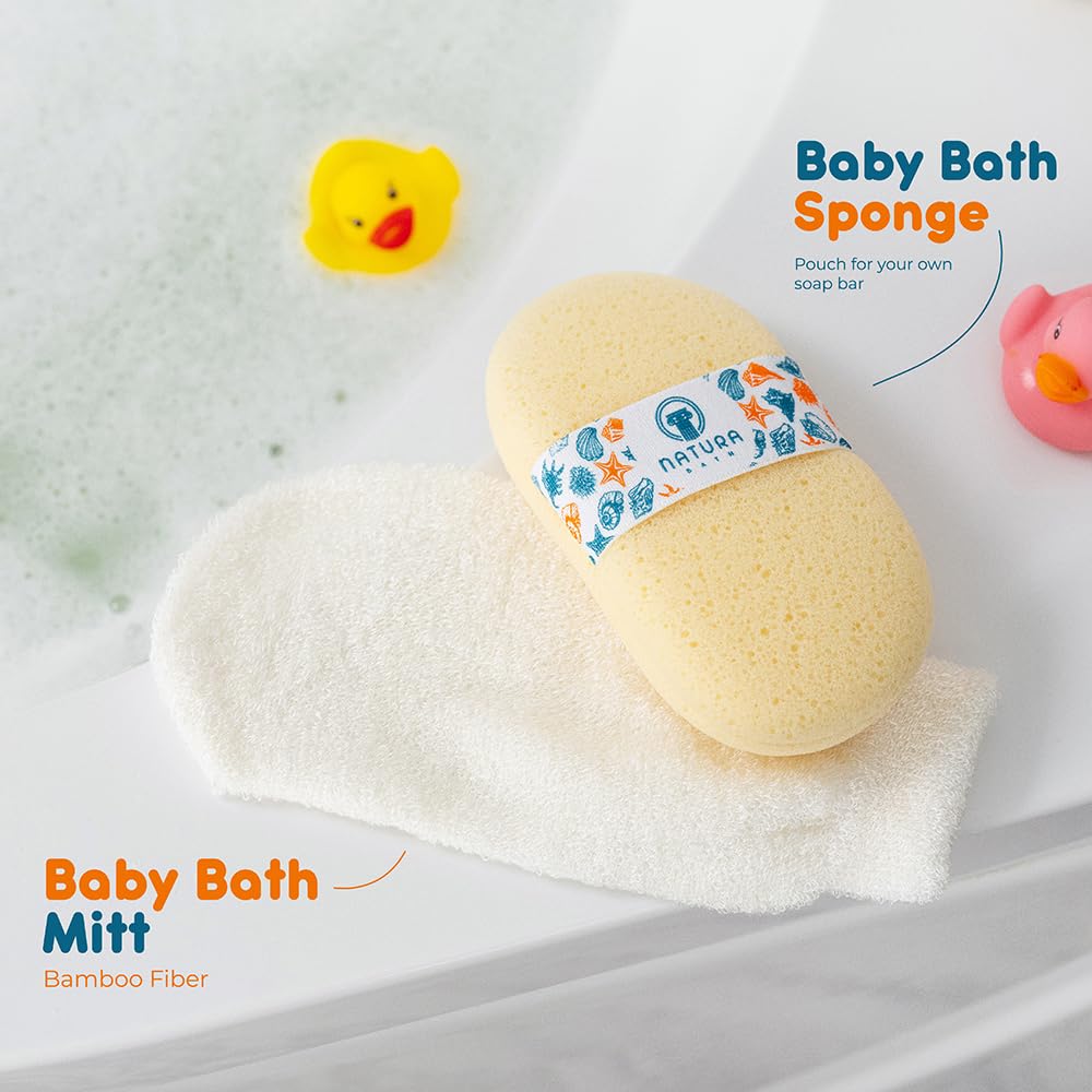 Hypoallergenic Natural Baby Sponge & Wash Cloth Set for Bath - Ultra-Soft, Gentle, Safe for Newborns, Infants &