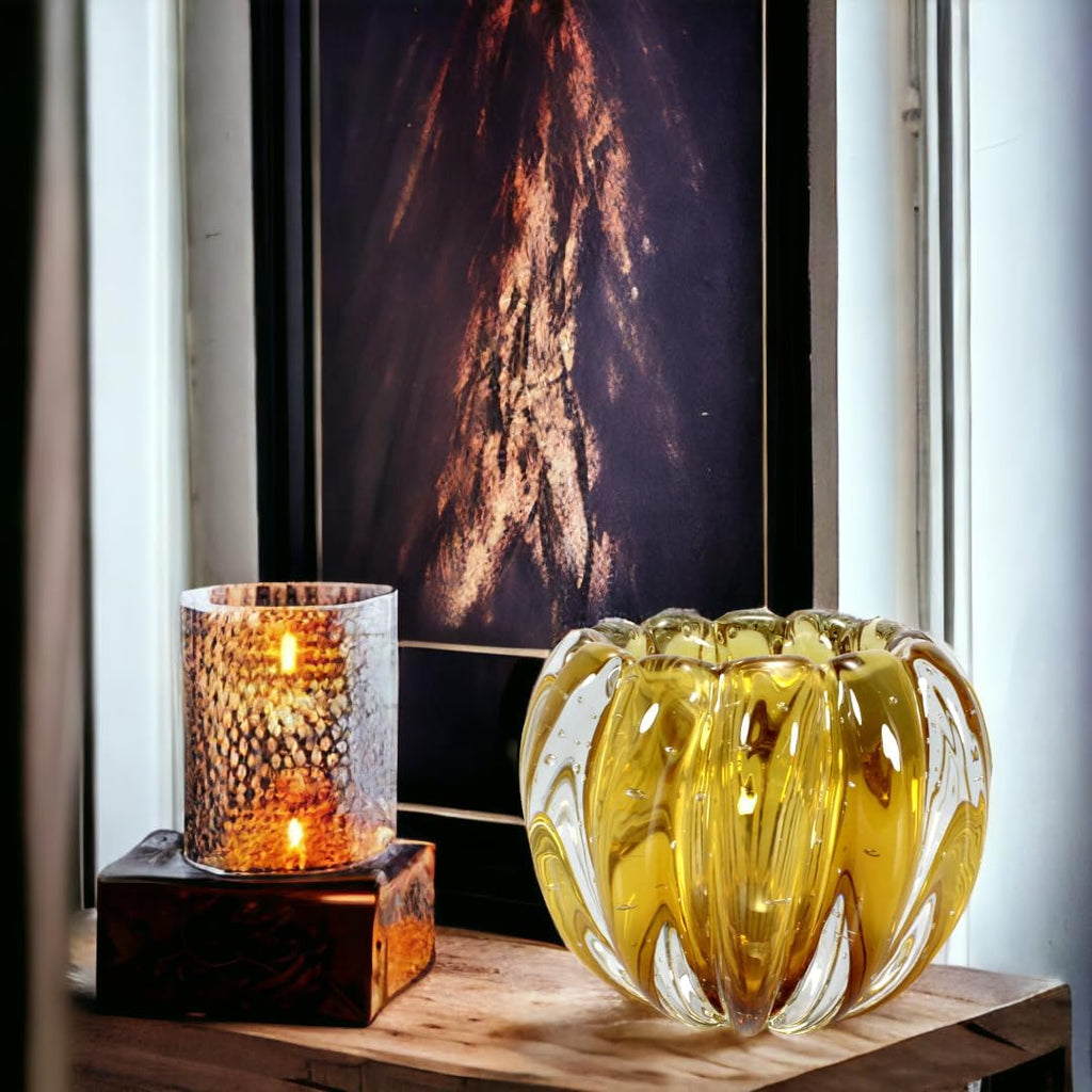 Murano-Style Hand-Blown Glass Cachepot, Model Liceu (Amber)| Brazilian Artisan Craft | Multipurpose Use as Vase