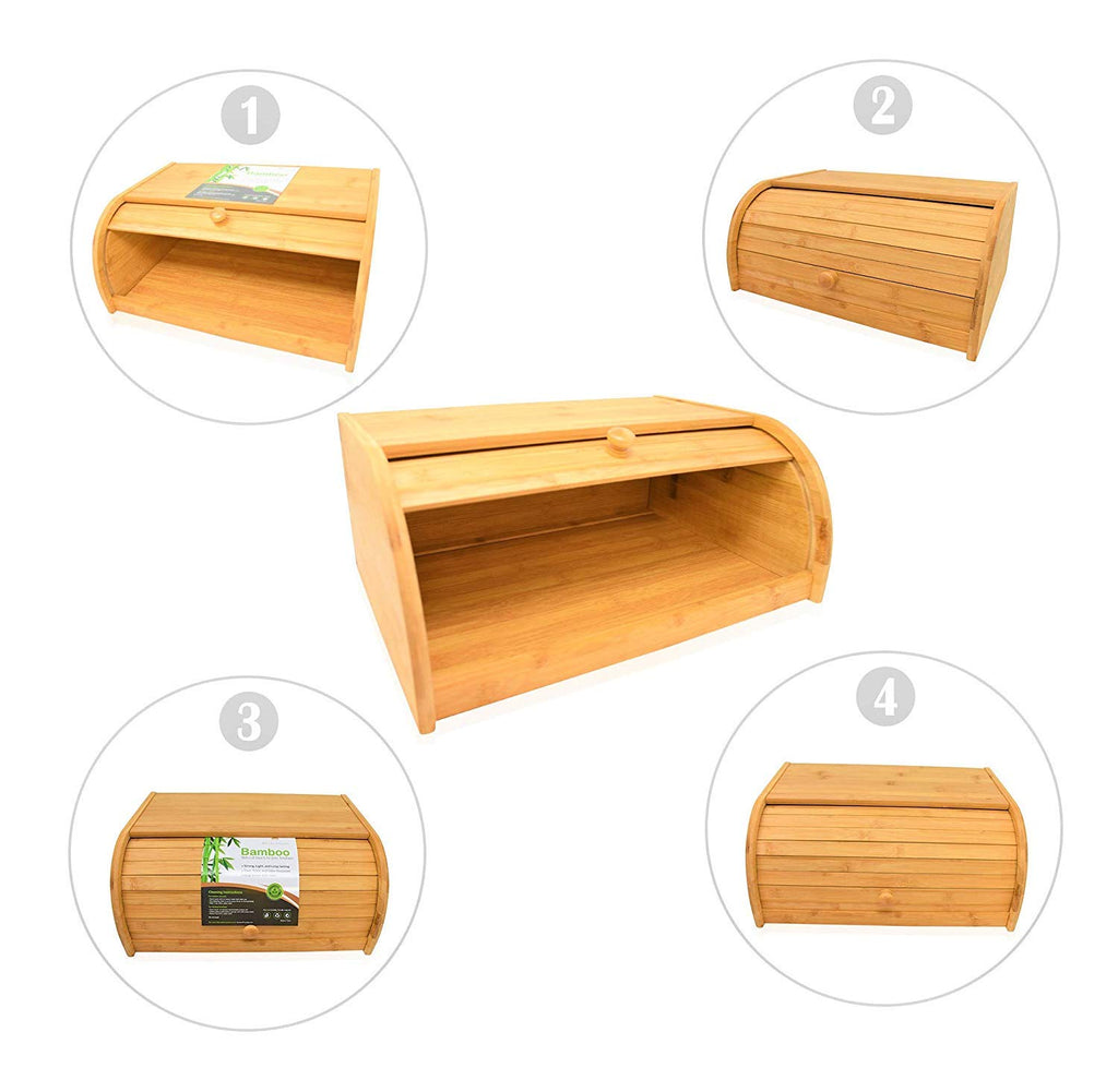 Bread Box - Natural Bamboo Roll Top Countertop, Large