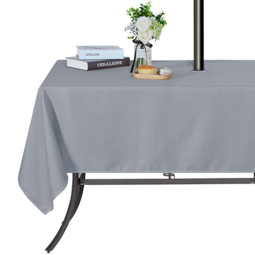 Outdoor and Indoor Tablecloth -60x102 inch Silver, Wrinkle Free Washable Waterproof Table Cloth with Umbrella Hole