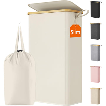 75L Slim Laundry Hamper with Lid and Removable Bag, White