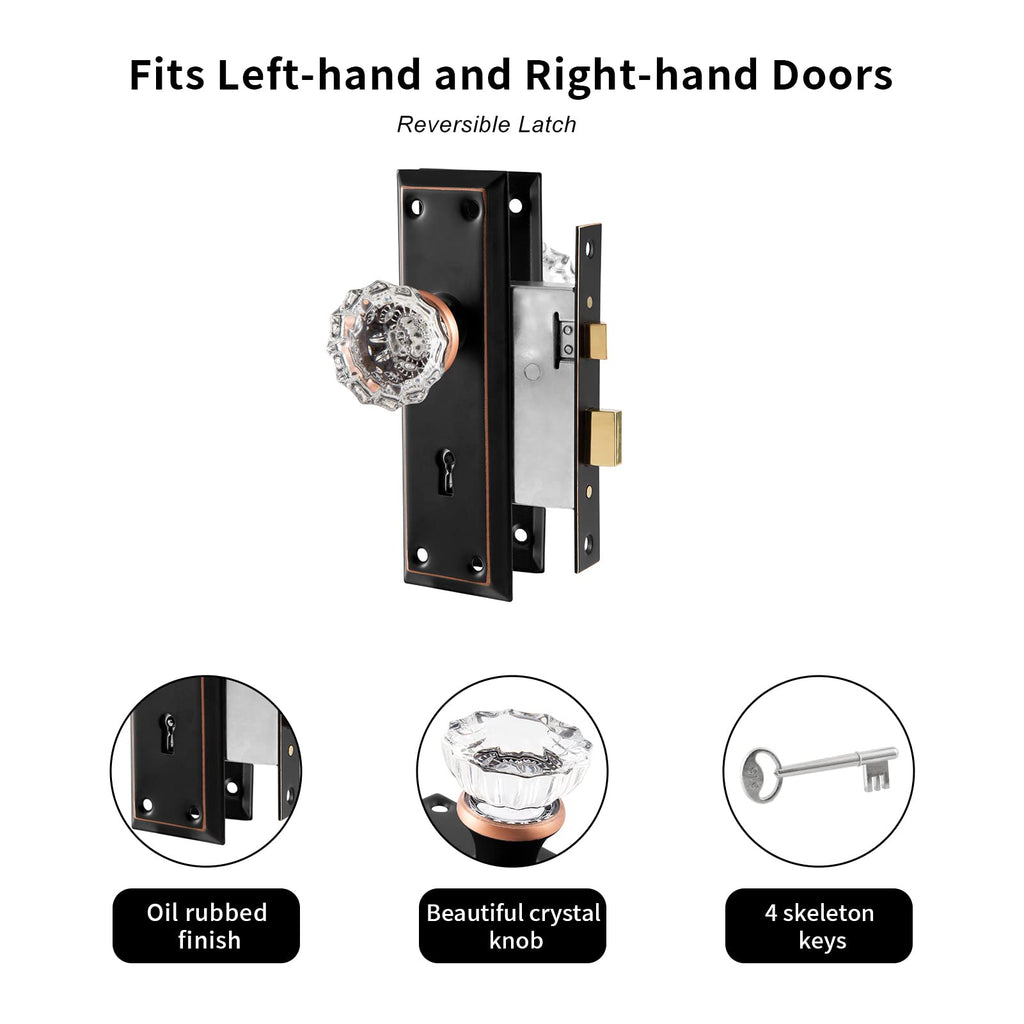 Mortise Lock Set for Interior Door with Crystal Glass Door Knobs