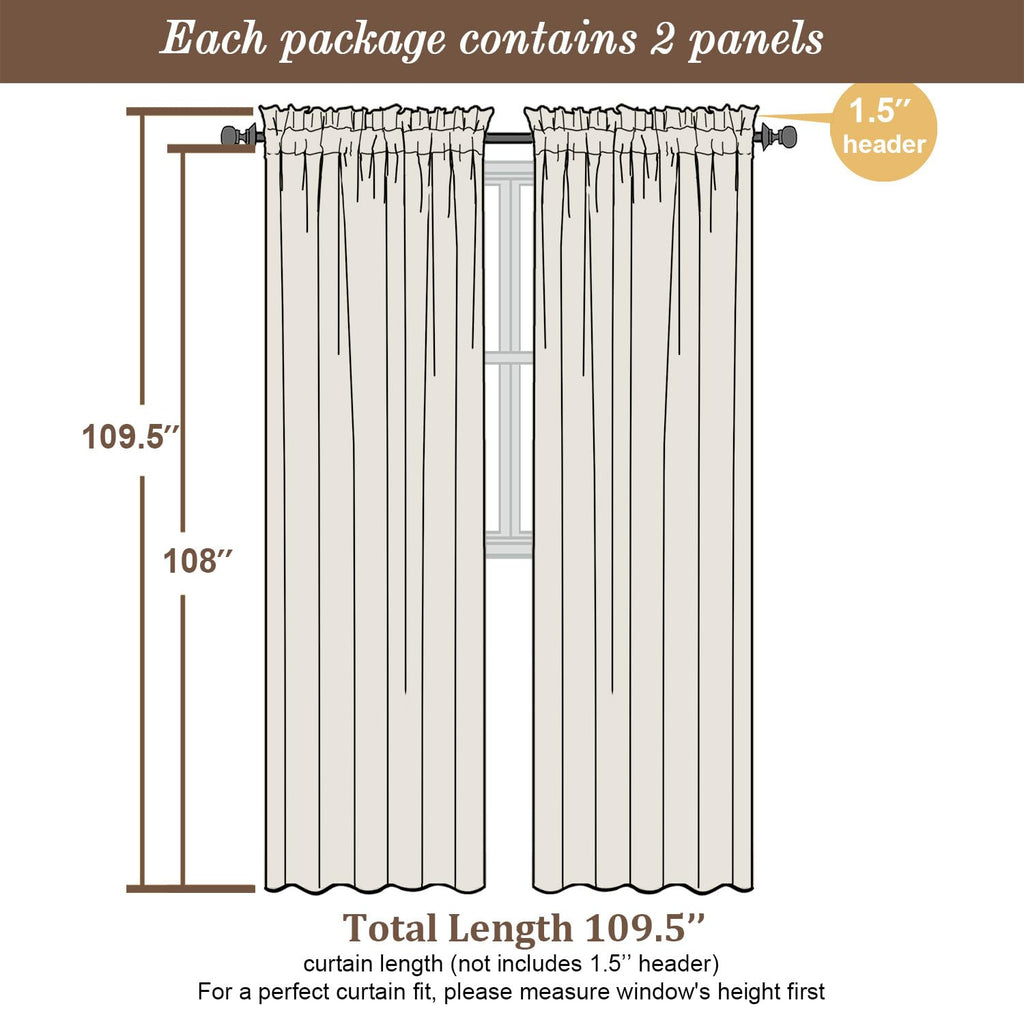 Extra Long Semi Sheer Curtains 108 Inches Long 2 Panels Set, Light Filtering Faux Linen Slub Textured Burlap Drapes