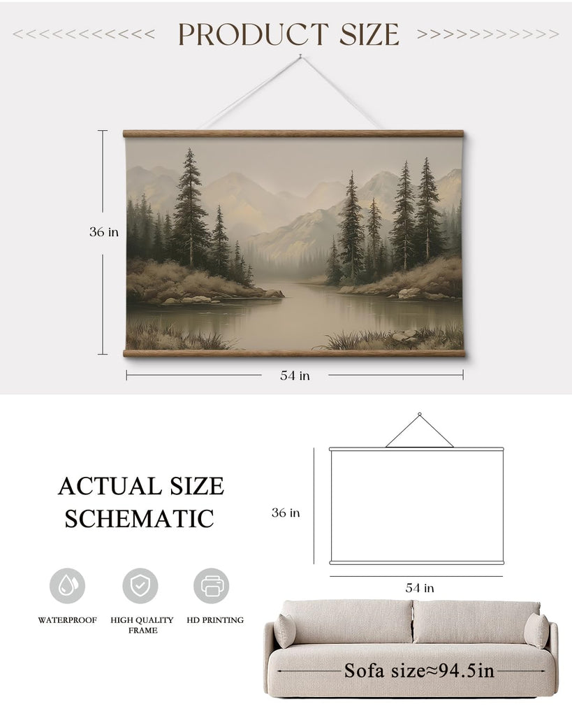 Extra Large Framed Wall Art, Mountain Lake Forest Print, 36x54In